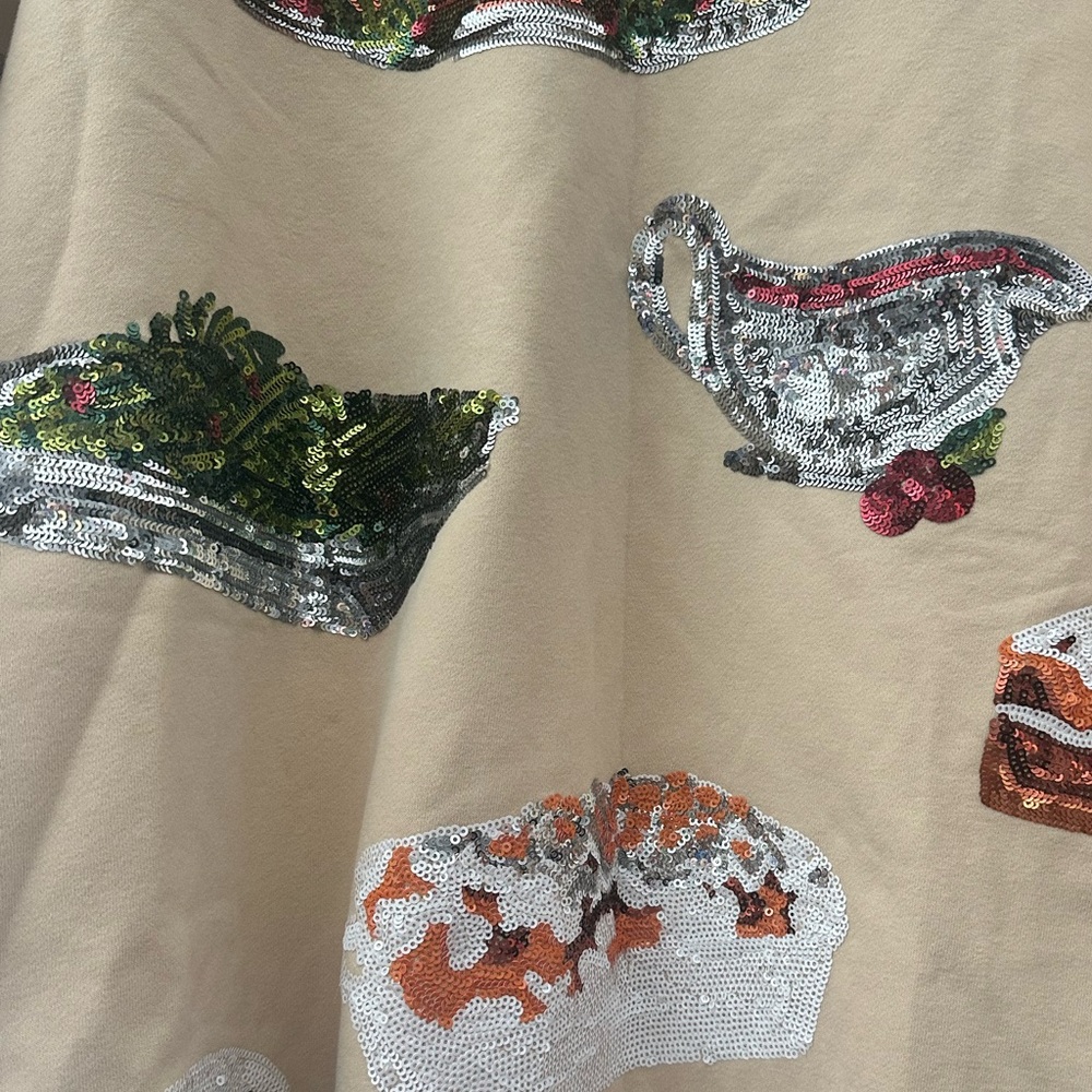 NWT • QUEEN OF SPARKLES • QOS • THANKSGIVING DINNER SWEATSHIRT DRESS • SIZE XS - Picture 4 of 4